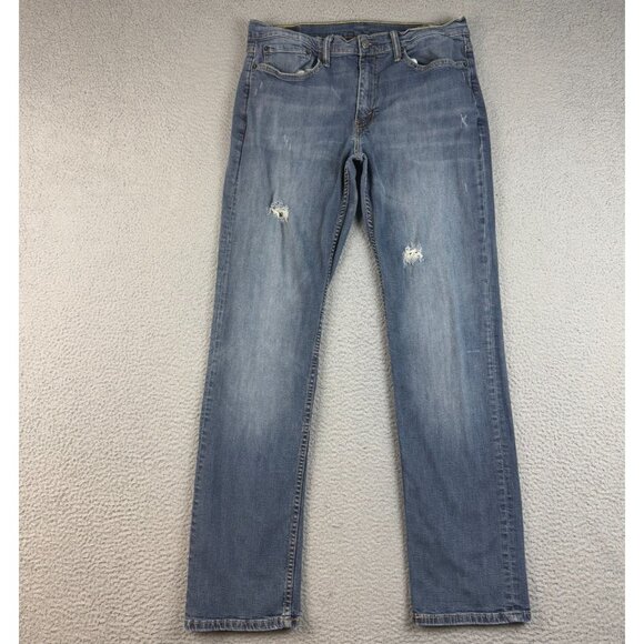Levis 514 Jeans Mens 34x34 Blue Straight Fit Slim Leg Classic Cotton Distressed - Picture 1 of 9
